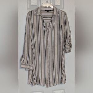 Women's (Size M) Long Striped V-neck Button Down Blouse/Top Long or 3/4 Sleeves